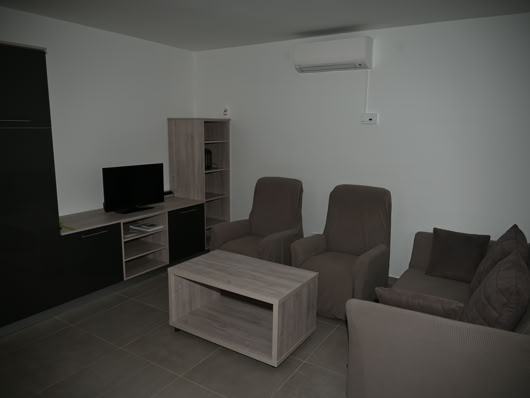 Salon z sofą i telewizorem